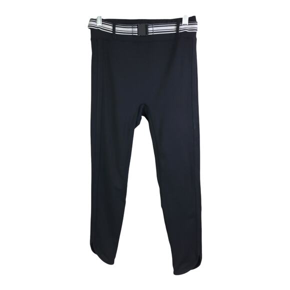Solid & Striped Sport Leggings Womens S/P Black Striped Belt Angled Hem Stretch - Picture 1 of 7